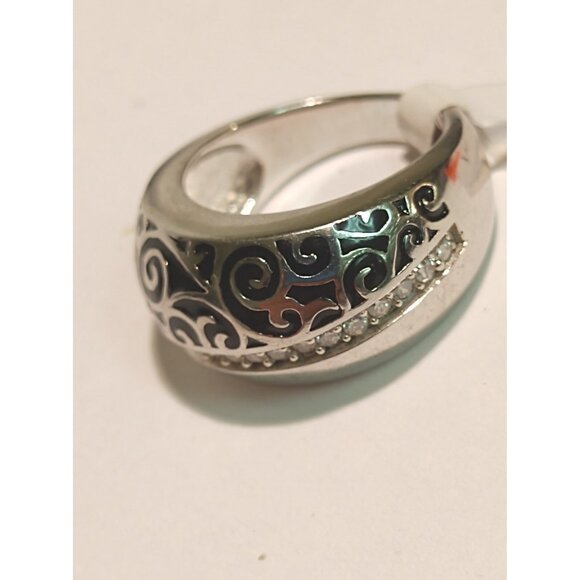 Sterling Silver 925 Women's Size 6 Ring Zirconia & Enamel Scrolled Design NEW - Picture 6 of 12